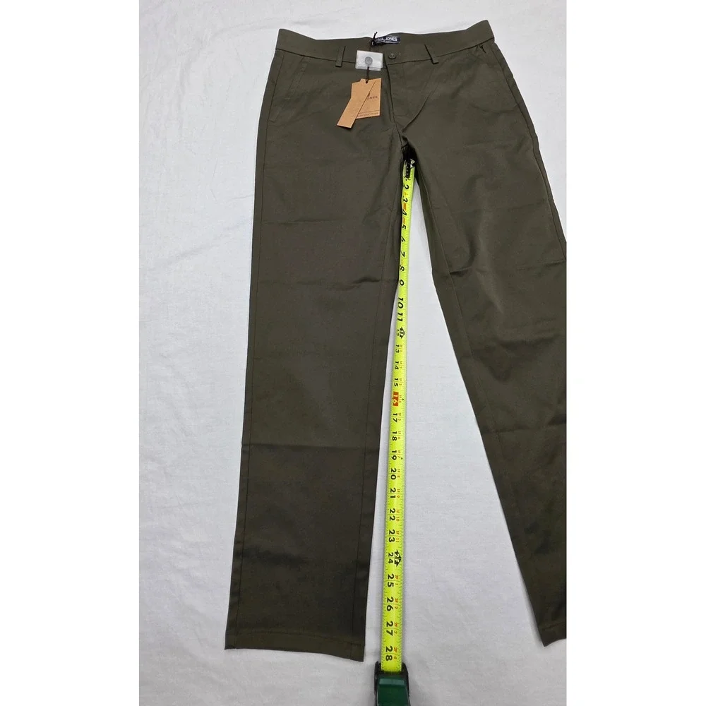 PJ Paul Jones Mens Olive Green Flat Front Straight Leg Trousers Size M New